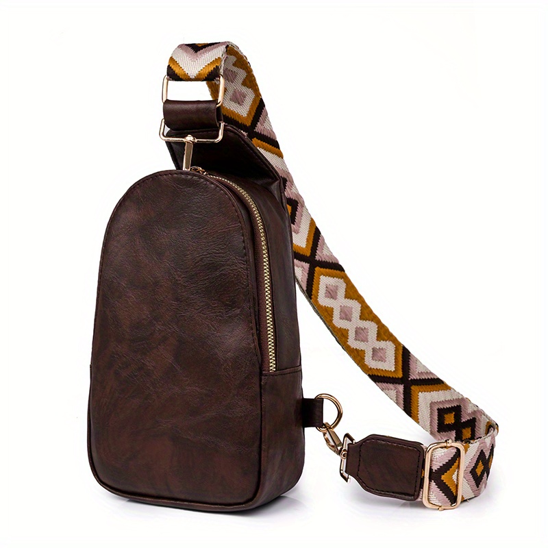 Vintage Style Sling Bag With Lock, Guitar Strap Crossbody Bag