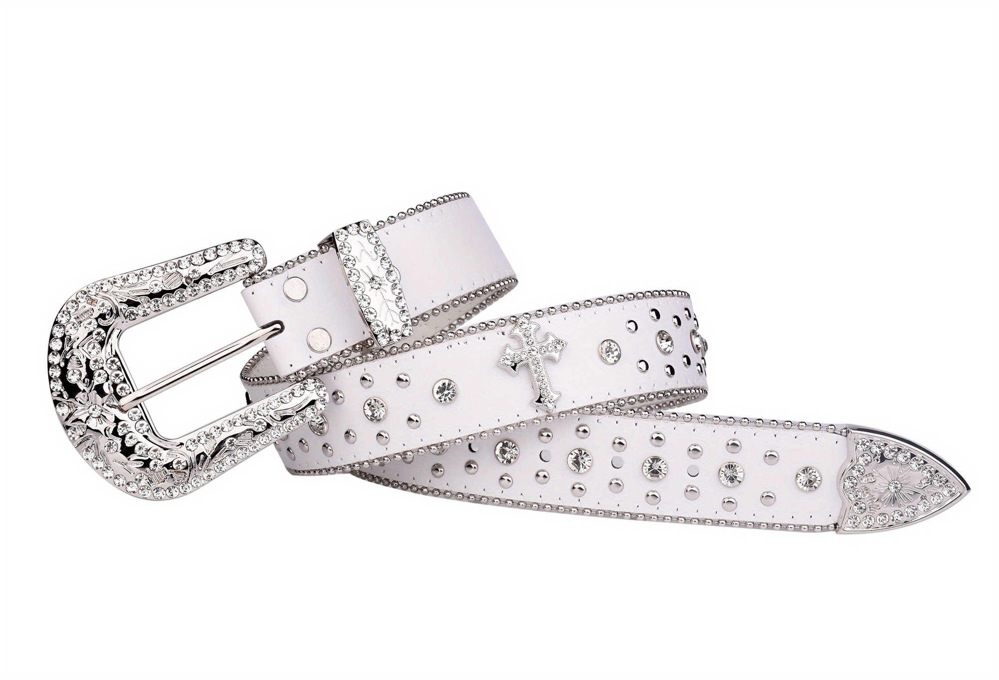 1pc Women's Rhinestone-encrusted Pin Buckle Pu Belt, Simple And Stylish  Waist Belt For Dresses And Jeans, Suitable For Daily Use