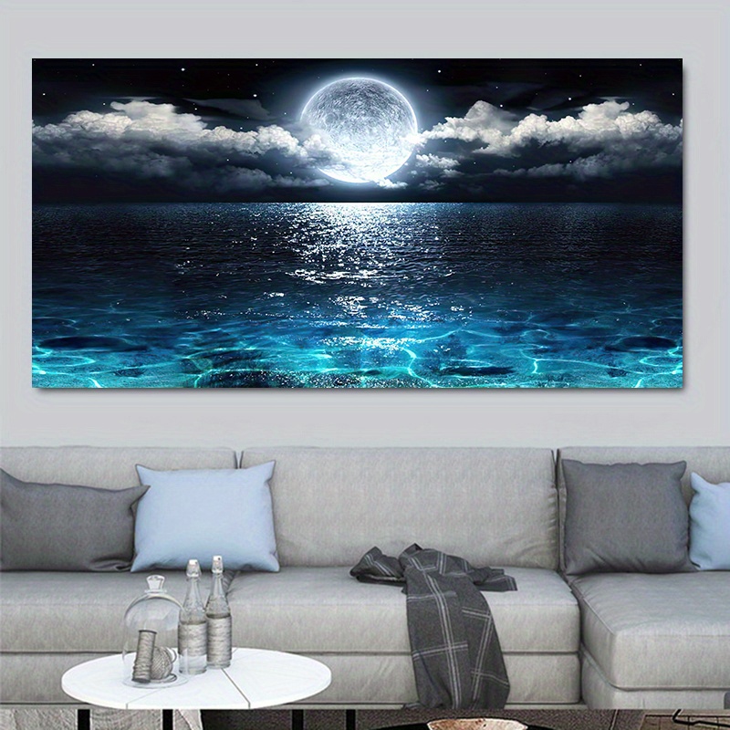 Poster Printmaking Modern Ocean Night Moon Landscapes Canvas - Temu