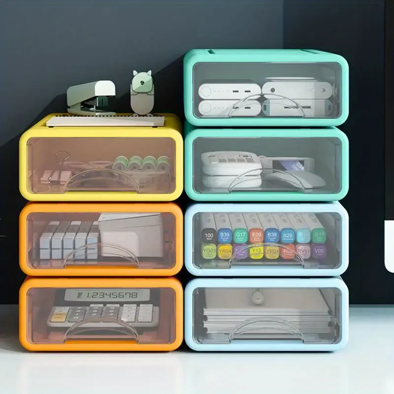 Stackable Deak Stationery Organizer Box Transparent Plastic - Temu