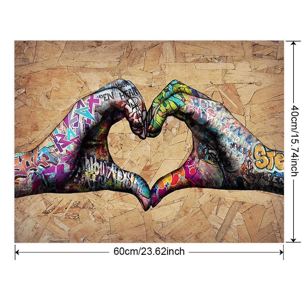 Hand Print Graffiti Heart Canvas Graffiti Hand Wall - Art Temu Love