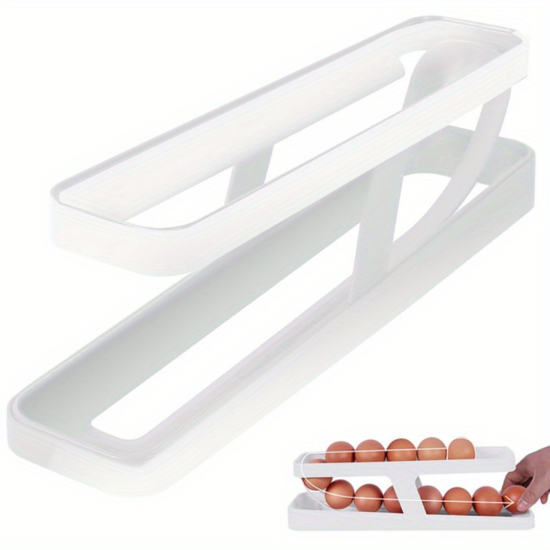 Rolling Egg Holder Rolling Countertop Egg Holder Space-Saving Eggs  Organizer Two Tier Slim Refrigerator Egg Dispenser To Hold 15