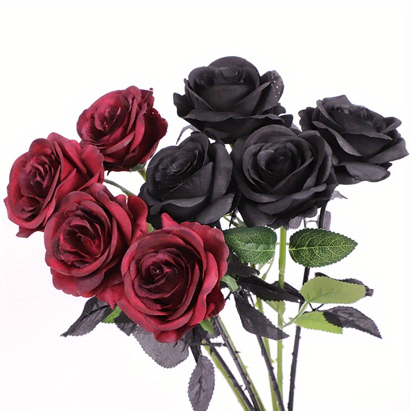 CreativeArrowy Simulation Black Rose Artificial Fake Flower Roses Home  Valentine's Day Wedding Party Decoration Bouquet Halloween 