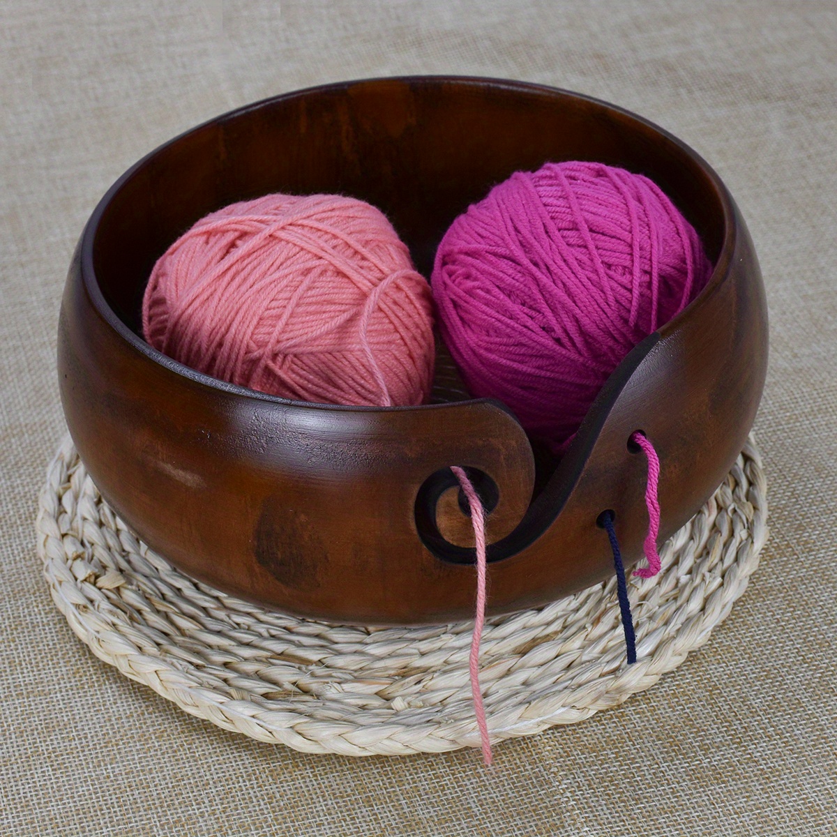 Handmade Olive Wood Yarn Bowl, Knitting Bowl