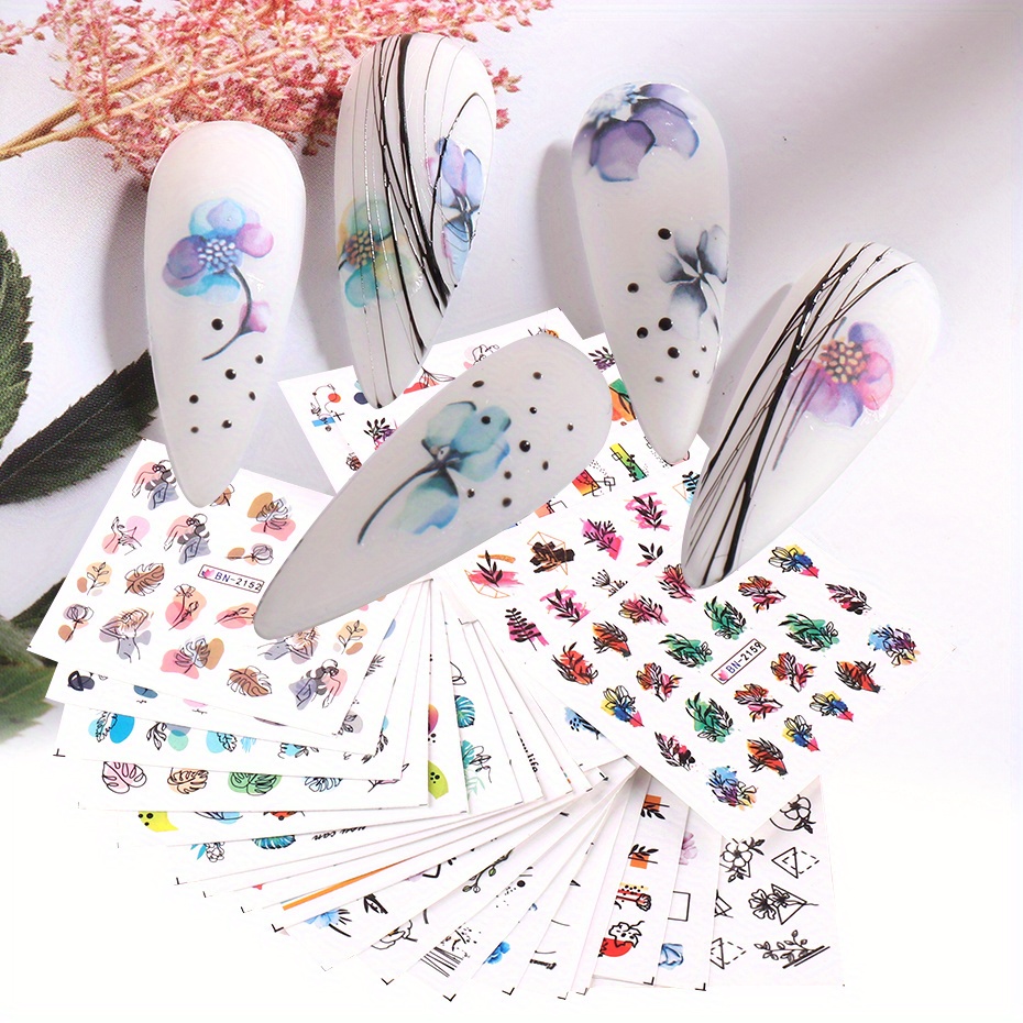 24 Sheets Summer Flower Nail Art Stickers Self Adhesive Decals