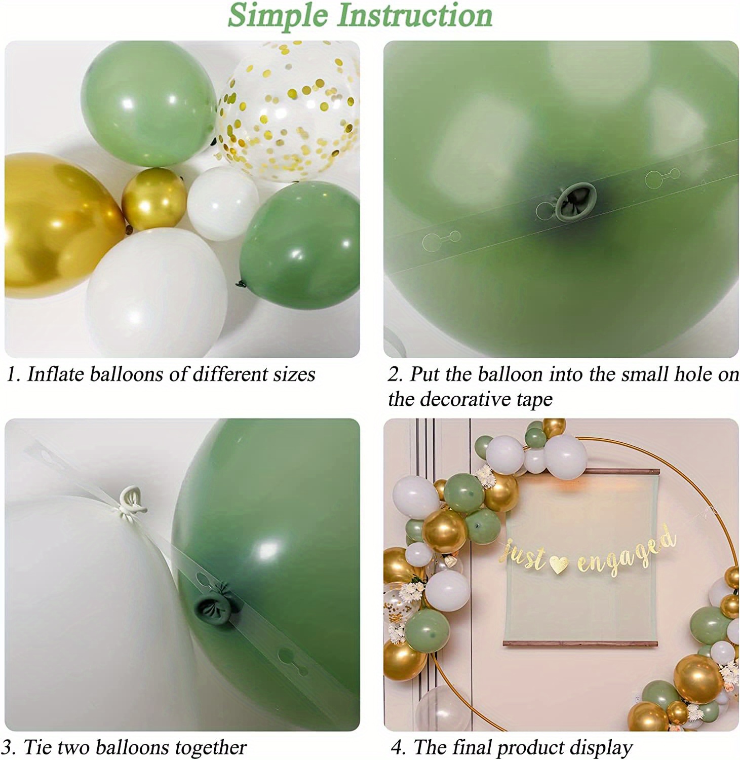 140 Uds. Kit Arco Guirnalda Globos Verde Salvia, Globos Blancos