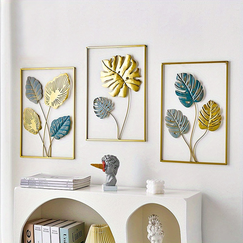 3pcs Metal Wall Decor Modern Leaf Wall Art Golden