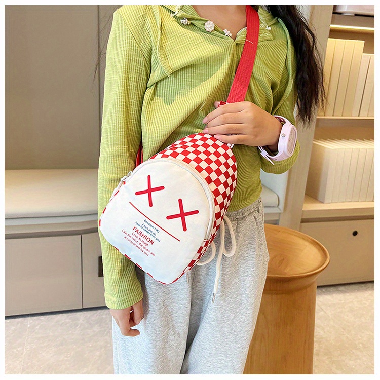 Minimalist Fashion Plaid Pattern Kids Crossbody Bag For Boys And Girls,  Versatile Travel Shoulder Bag For Outdoors