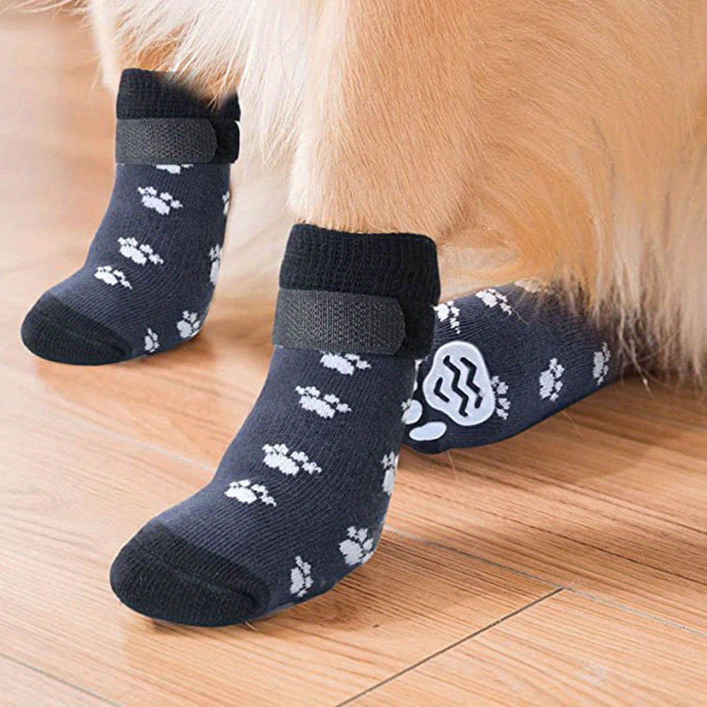 Adjustable Dog Socks Shoes with Anti-Slip Waterproof Rubber for Outdoor Traction Control - Puppy Pet Paw Protectors with Easy Fasten Tape, Ideal for Hardwood Floors, Available in Black, Red, and Brown Designs, Dog Walking Shoes