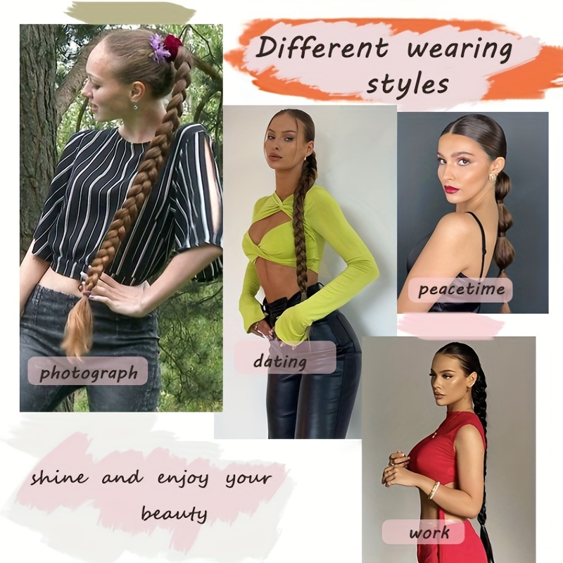 elegant long straight braided ponytail extension for women natural looking soft synthetic hair with high temperature fiber   around design   daily use ponytail hair extensions details 1