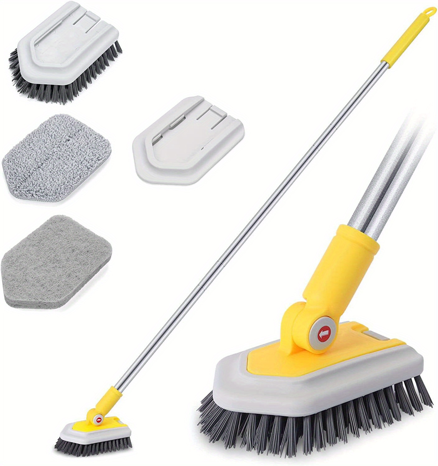 Scrub Cleaning Brush with Long Handle 2 in 1 Extendable Bathroom Floor  Brushes with 2 Stiff Bristles and 4 Sponge Brush with Long Handle  Detachable