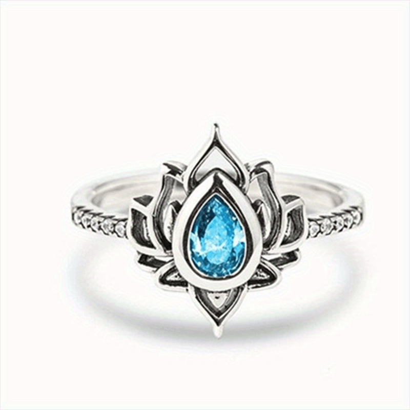 Boho Style Silver Plated Lotus Shape Promise Ring