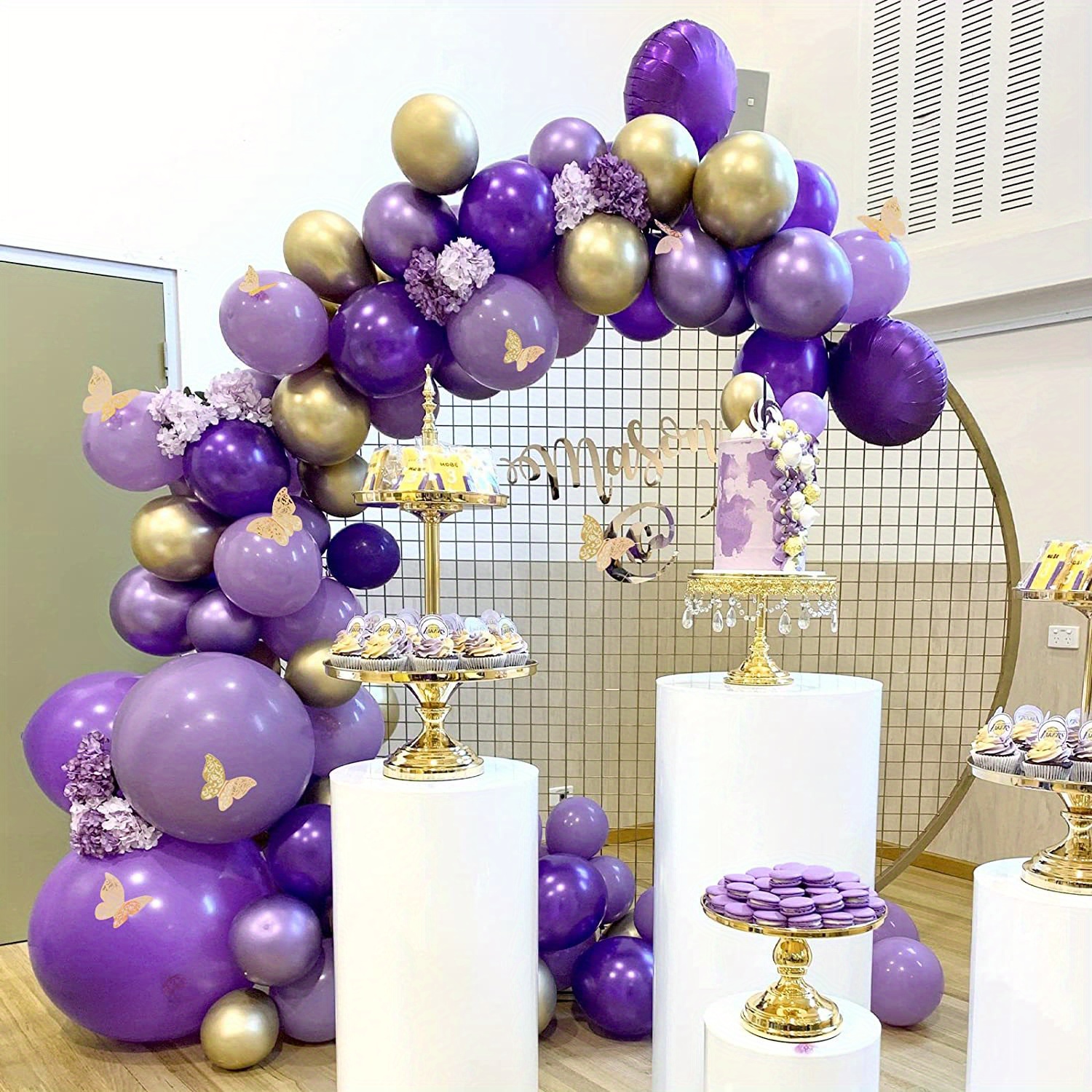 121 Balloons Purple White Gold Clear Garland Arch Tools Kit Set