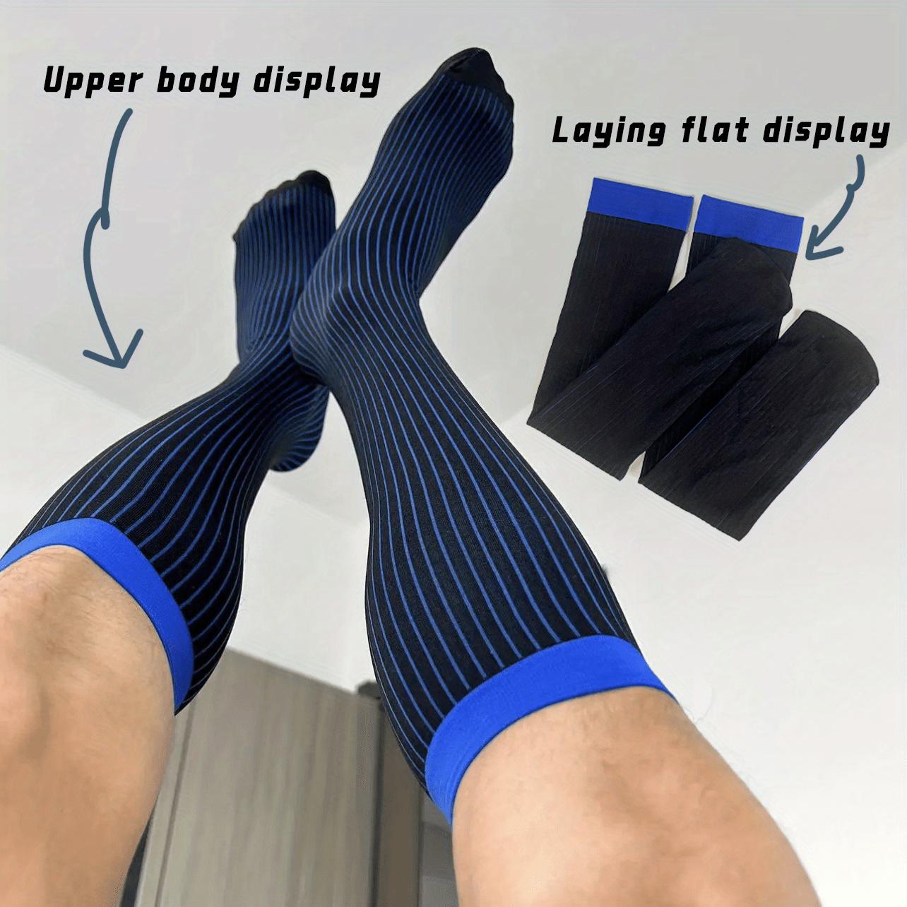 Men's Blue Striped Suit Socks Stylish calf Gentlemen's Dress - Temu