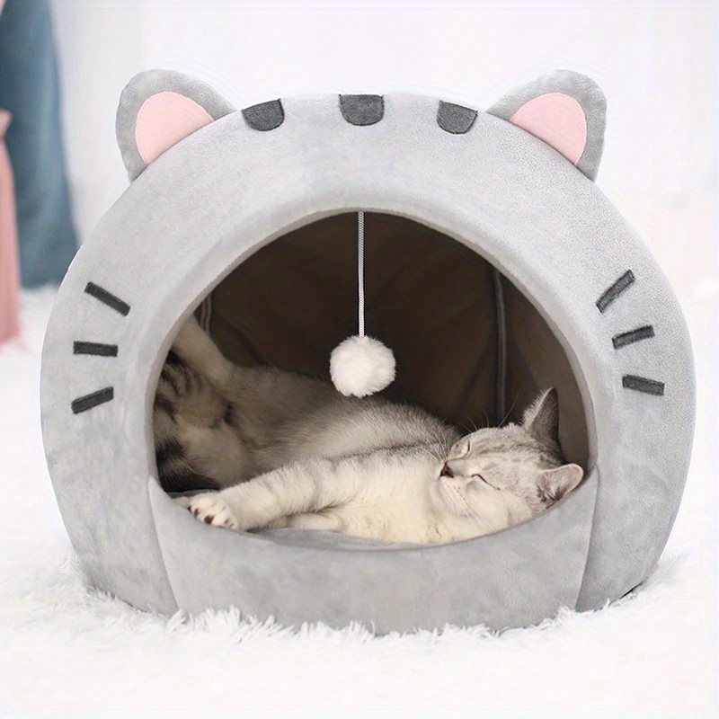 Cute Cat Bed For Indoor Cats, Warm Pet House With Ball, Kitten Cave Cushion Small Cat Tent For Indoor Small Dog Bed