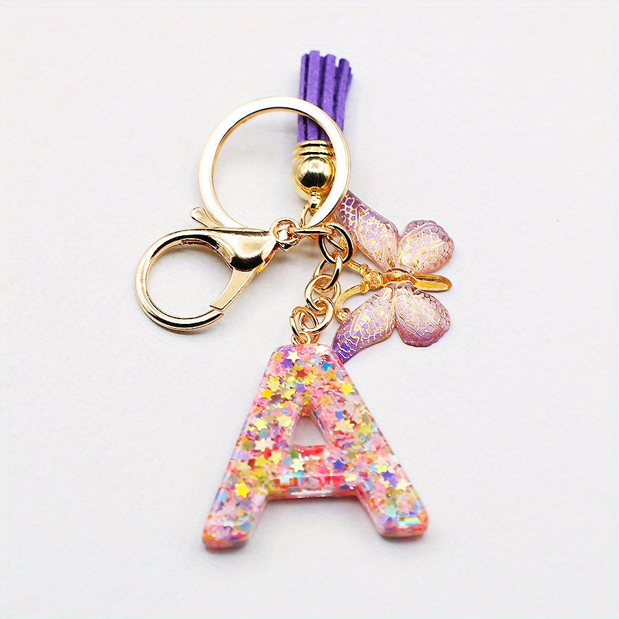 Initial Letter Keychain Resin English Letter Shape Keychain - Temu