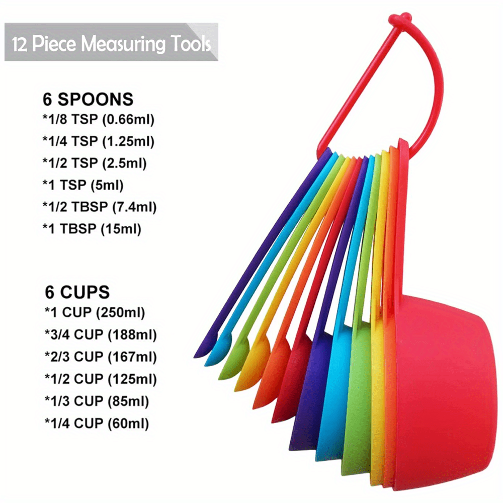 Plastic Measuring Cups and Spoons Set of 12: Plastic Measuring Cups of 6  and Plastic Measuring Spoons of 6, Plastic Measuring Cups Spoons for Baking