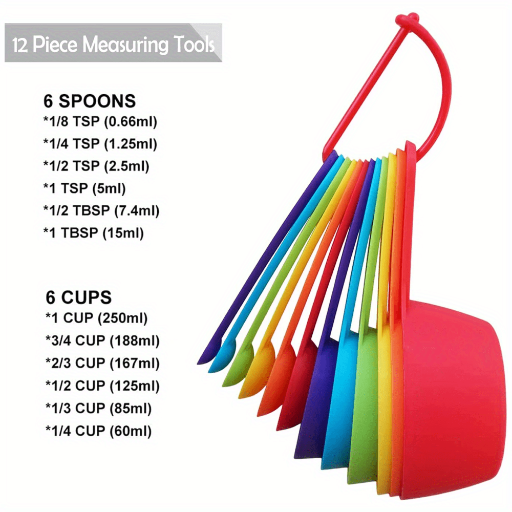 Measuring Spoons And Cups In Rainbow Colors Made Of Plastic - Temu