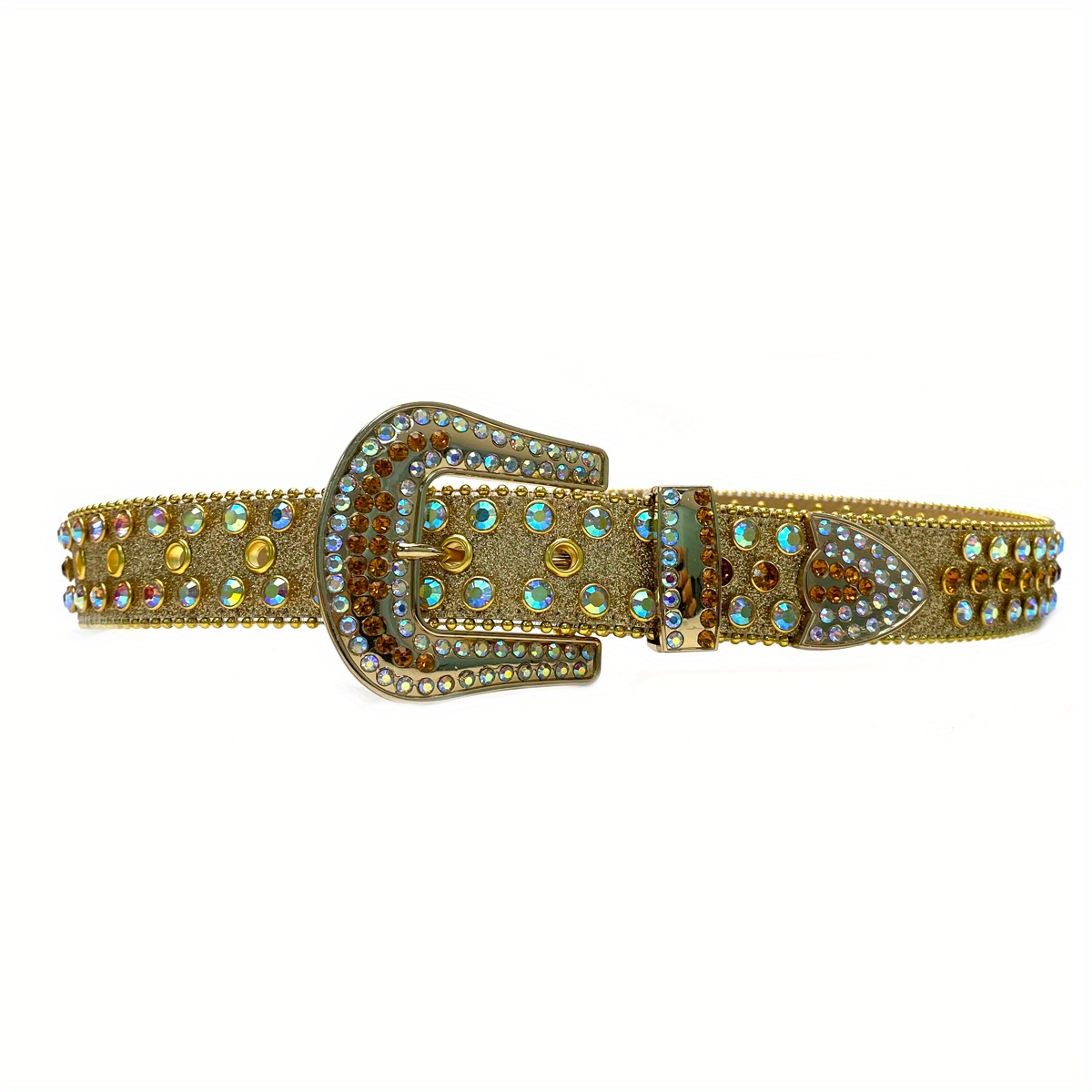  Wvapzxx Cinturón dorado con diamantes para hombre, vaquera  occidental, vaquera, con cristales brillantes, con tachuelas, cinturones de  cuero con diamantes de imitación para mujer, G09-oro : Ropa, Zapatos y  Joyería