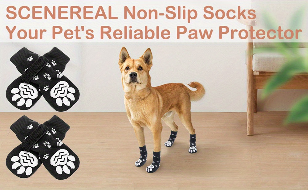 Adjustable Dog Socks Shoes with Anti-Slip Waterproof Rubber for Outdoor Traction Control - Puppy Pet Paw Protectors with Easy Fasten Tape, Ideal for Hardwood Floors, Available in Black, Red, and Brown Designs, Dog Walking Shoes