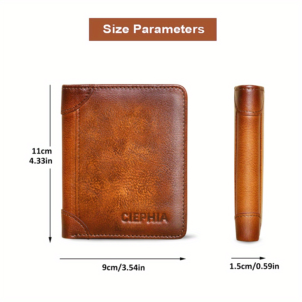 Genuine Leather Wallet For Men Rfid Blocking Vintage Slim Short Bifold  Wallet With Id Card Window Business Card Holder Money Bag Gifts For Men -  Temu