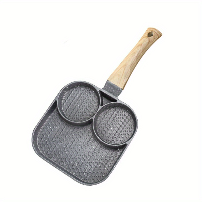 1pc Wood Handle 4-cup Egg Frying Pan Non-stick Fried Egg Dumpling Burger Pan  Kitchen Cookware For Making Sandwiches, Pancakes Etc.