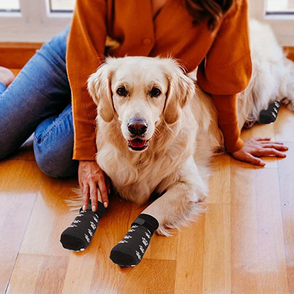 Adjustable Dog Socks Shoes with Anti-Slip Waterproof Rubber for Outdoor Traction Control - Puppy Pet Paw Protectors with Easy Fasten Tape, Ideal for Hardwood Floors, Available in Black, Red, and Brown Designs, Dog Walking Shoes