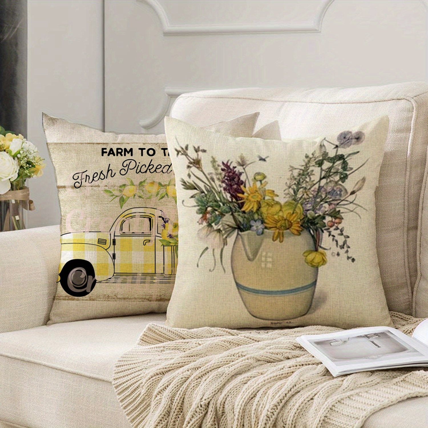 Farm Fresh Flowers Pillow, farmhouse Decor, Porch Pillows, Pillow