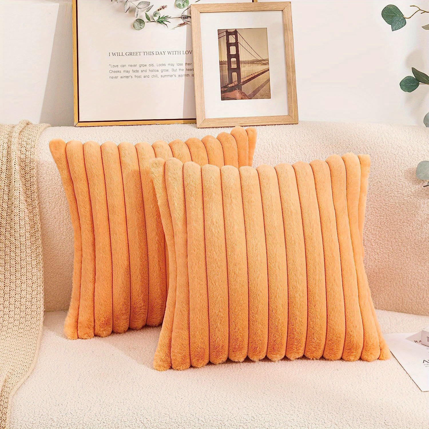 Faux Fur Throw Pillowcases Striped Throw Pillow Covers - Temu