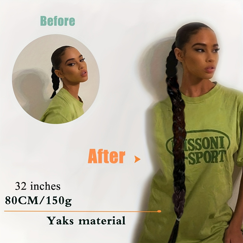 elegant long straight braided ponytail extension for women natural looking soft synthetic hair with high temperature fiber   around design   daily use ponytail hair extensions details 3