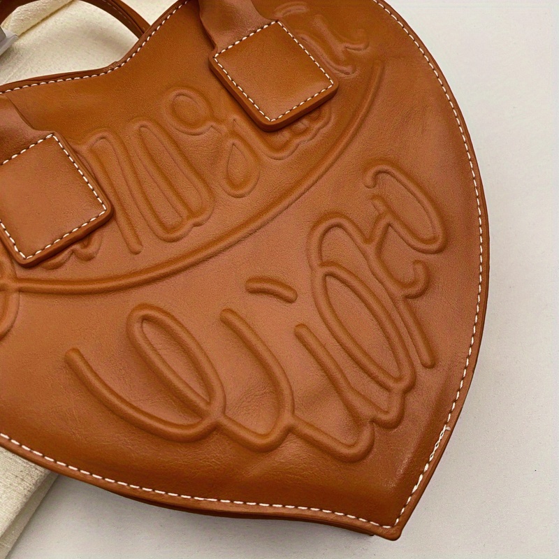 Love Heart Shaped Handbag For Women, Letter Embossed Crossbody Bag