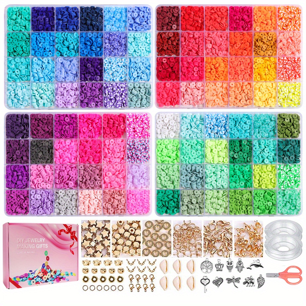 Clay Beads Set For Bracelet Making Kit 24 Colors Flat Round - Temu