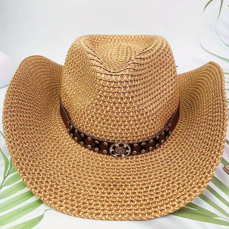 Cowboyhut Aus Stroh Für Damen & Herren – Western-Hut Mit Breiter Krempe, Wasserabweisend