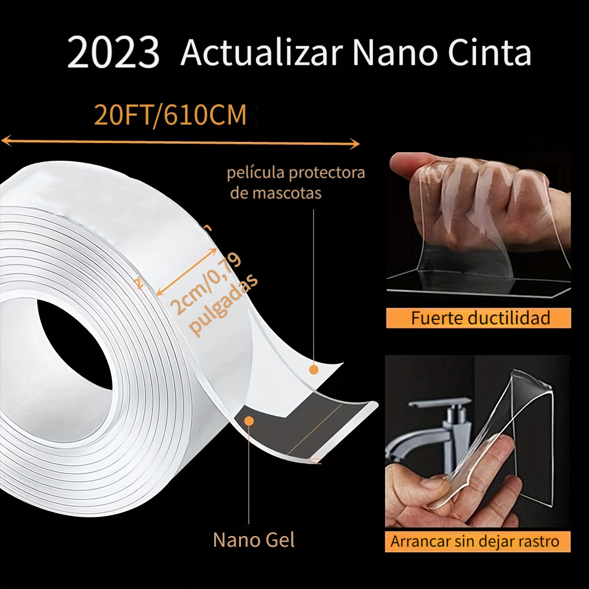  Nano cinta adhesiva de doble cara, transparente