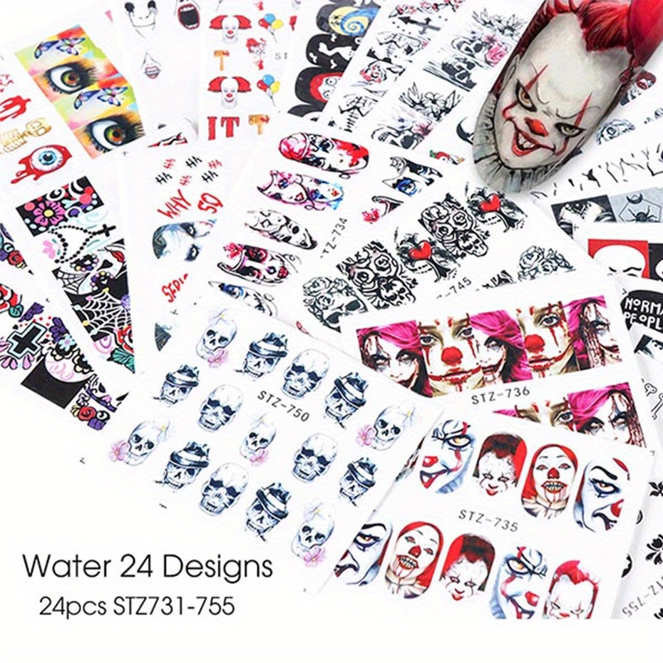 24 Sheets Summer Flower Nail Art Stickers Self Adhesive Decals