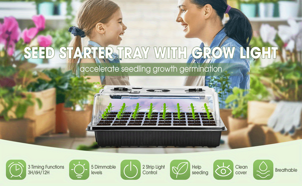 Snagshout  $12.5 Seed Starter Tray, 40 Cells Seed Starter Kit with  Seedling Heat Mat, Germination Tray with Humidity Control Domes, Cloning  Kit, Propagation and Germination Station, Heat Mat for Plants Starter Kit