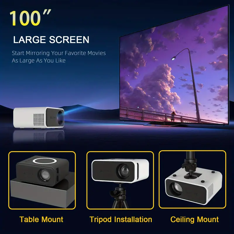 New Home Projector With Wireless And Wired Connection To Mobile Phone Portable Mini style Outdoor Projector With Built in Speaker And Audio Port Compatible With Android IOS Mobile Phone Tablet details 9