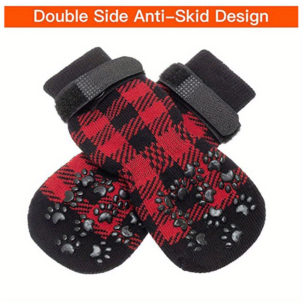 Adjustable Dog Socks Shoes with Anti-Slip Waterproof Rubber for Outdoor Traction Control - Puppy Pet Paw Protectors with Easy Fasten Tape, Ideal for Hardwood Floors, Available in Black, Red, and Brown Designs, Dog Walking Shoes