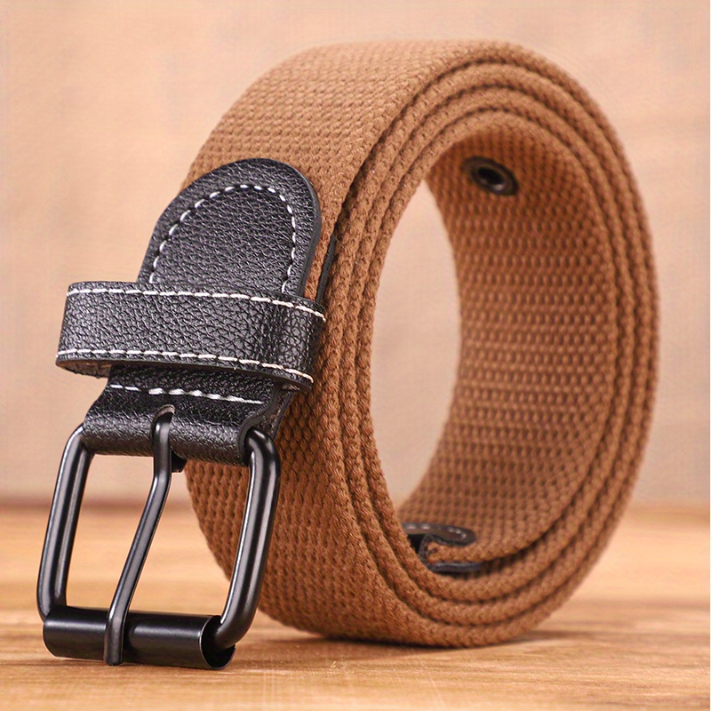 Men's Canvas Belt, Double Pins Buckle Belt Canvas Waistband Outdoor Casual  Jeans Belt - Temu