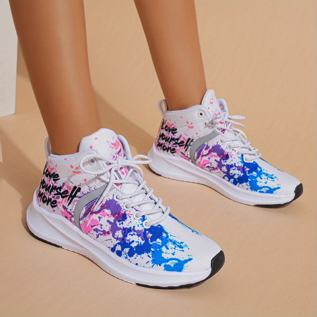 Image of Love Yourself More Women's Outdoor Reflective Comfortable Breathable Lightweight Soft-soled Durable Printed Mid-top Lace-up Sports Shoes, Women Shoes, Sneakers