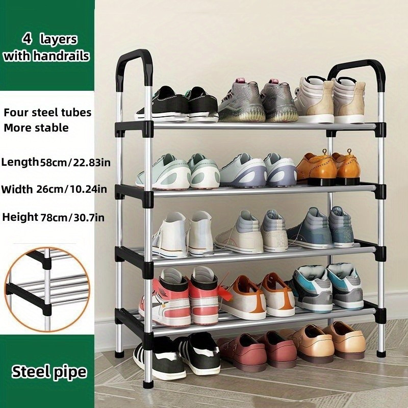 Shoe Rack, 4 Tier Shoe Organizer with 4 Shelves Metal Shoe Storage, Stackable, for Living Room Hallway Entrance Black, Size: 60