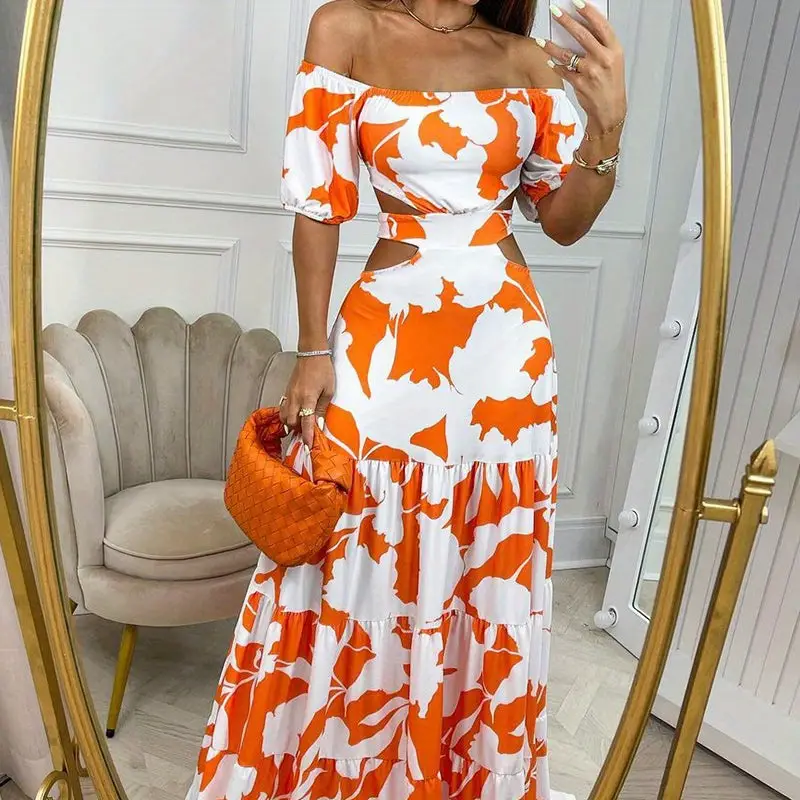 orange and white dress
