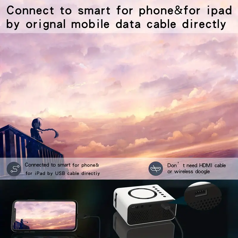 New Home Projector With Wireless And Wired Connection To Mobile Phone Portable Mini style Outdoor Projector With Built in Speaker And Audio Port Compatible With Android IOS Mobile Phone Tablet details 3