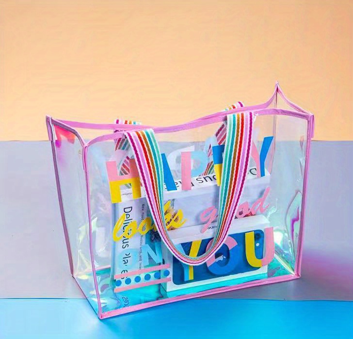 Clear PVC Tote Bag Transparent Waterproof Handbag Travel Beach Bag Reusable  Shopping Bag Jelly Shoulder Bag