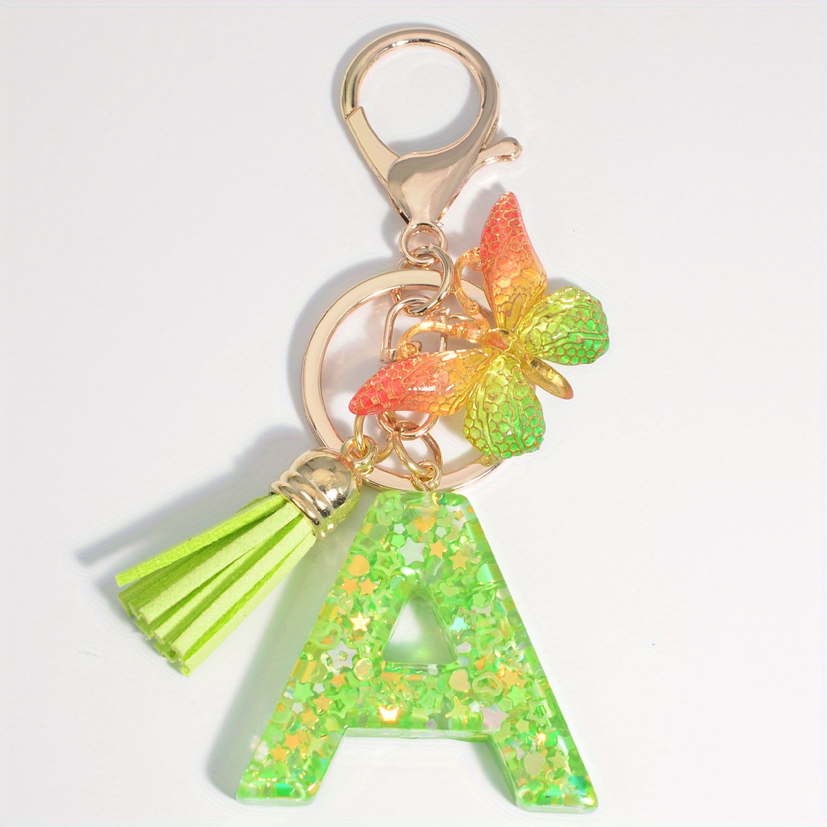 Crafty Angel Art G - Letter - Initial Resin Keychain Cloudy Clear Letter G and with A Ivory Tassel Dragon Fly Charm