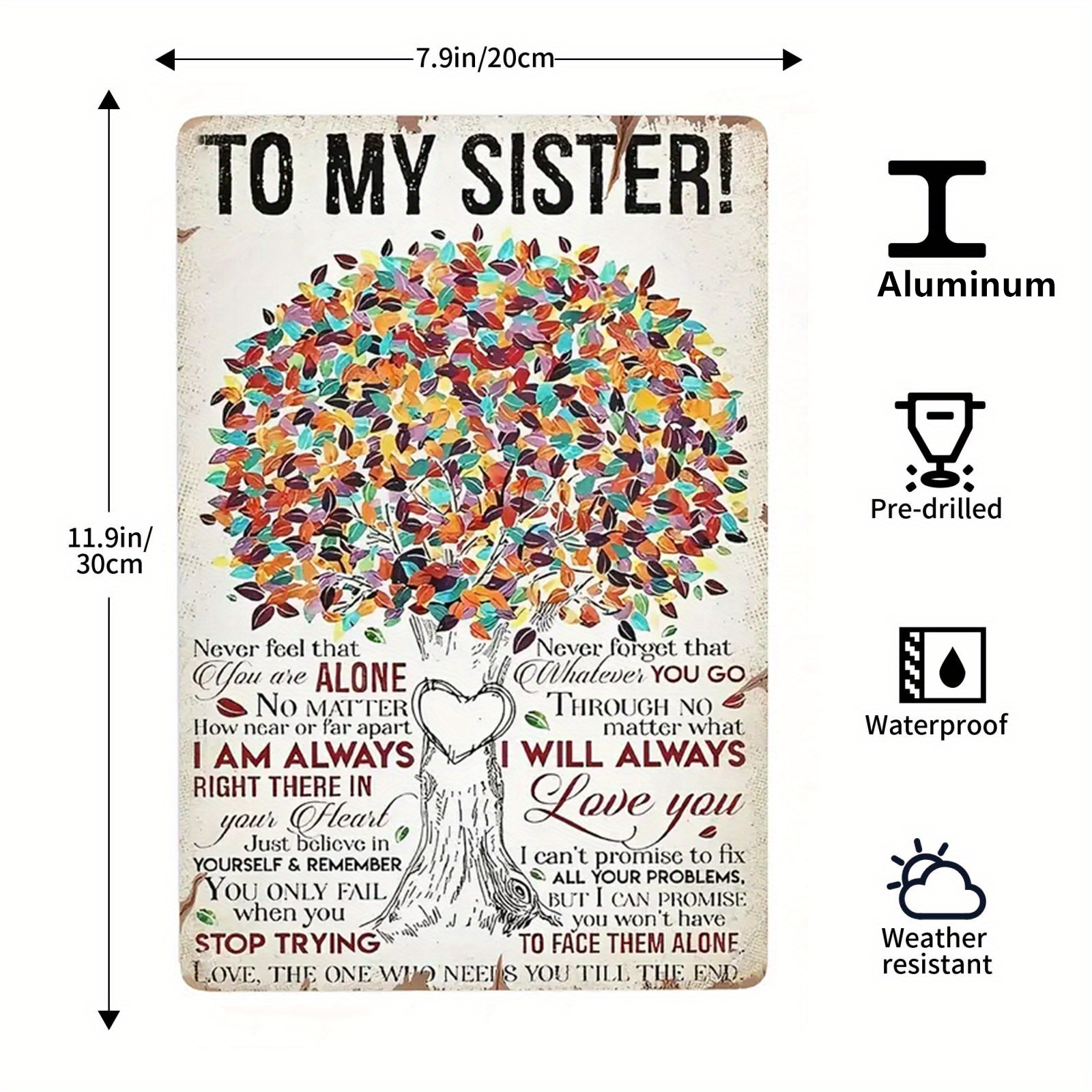 1pc Metal Aluminum Sign Inspirational Quotes Wall Decals To My Sister