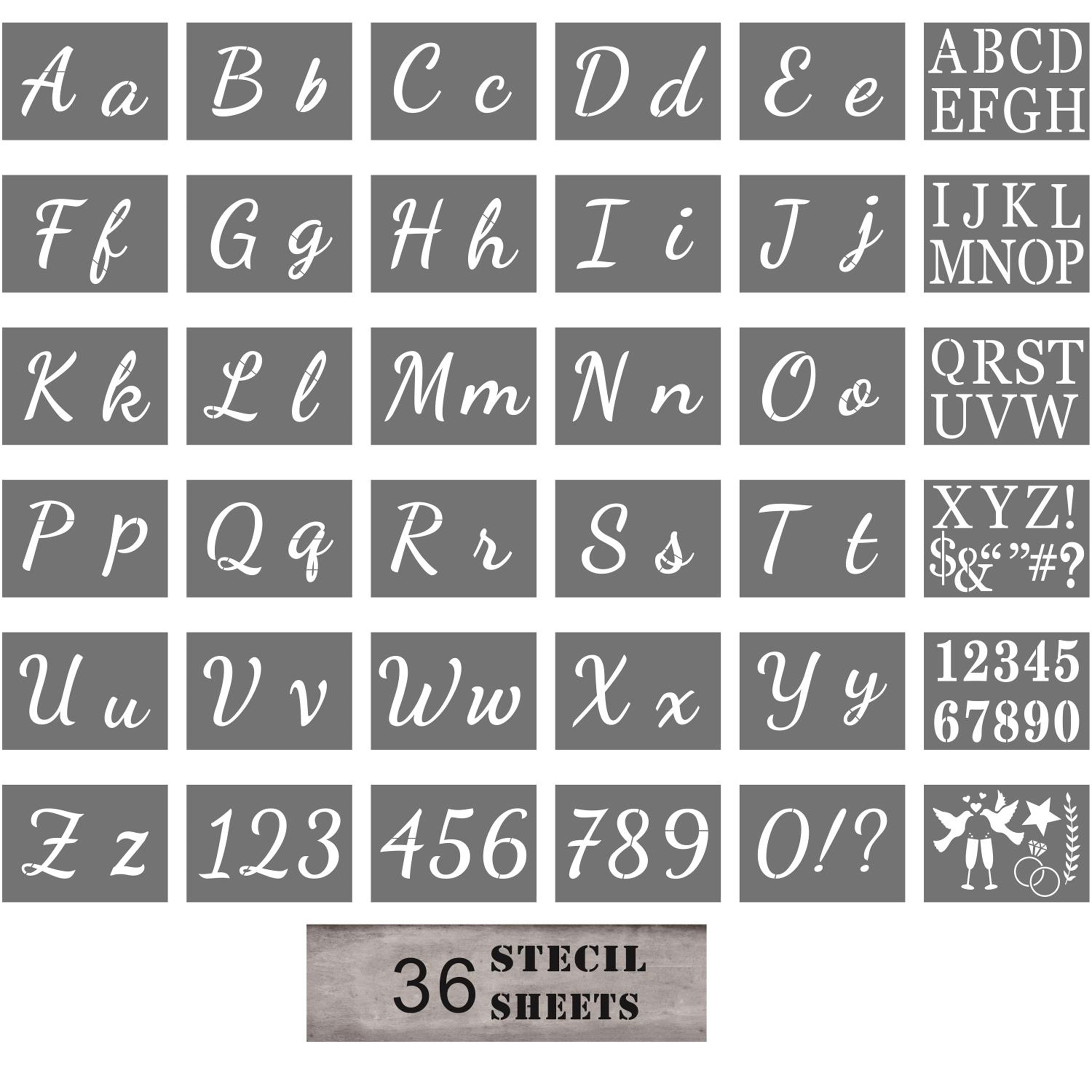 Plantillas de letras para pintar sobre madera de 4 pulgadas 36 plantillas de  números del alfabeto cursivo kit de plantillas de dibujo de letras de –  Yaxa Colombia