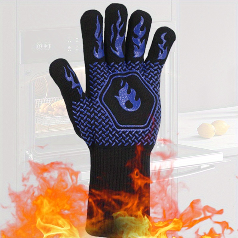 Guantes para barbacoa, guantes de horno 1472℉ resistentes al calor extremo,  guantes de silicona antideslizantes para horno, guantes de cocina para