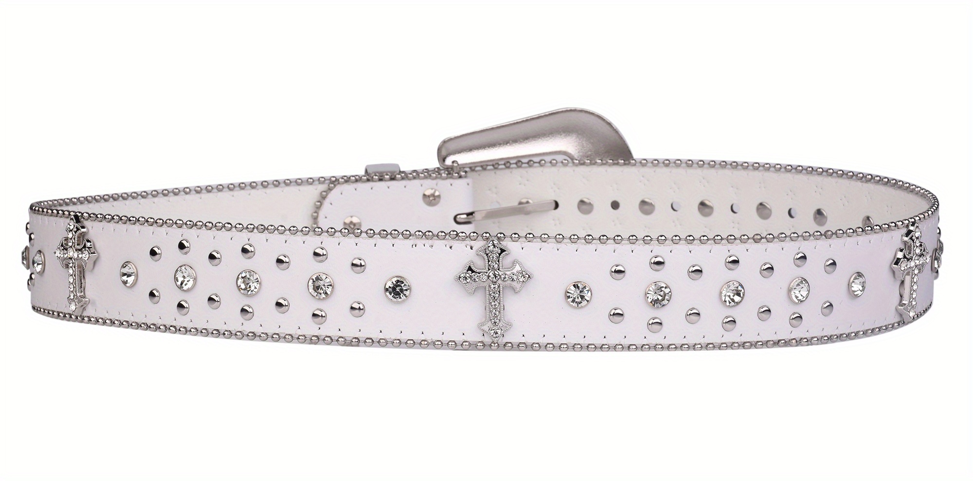 Cross Rivet Pu Leather Belt Western Carved Buckle Y2k Rhinestone