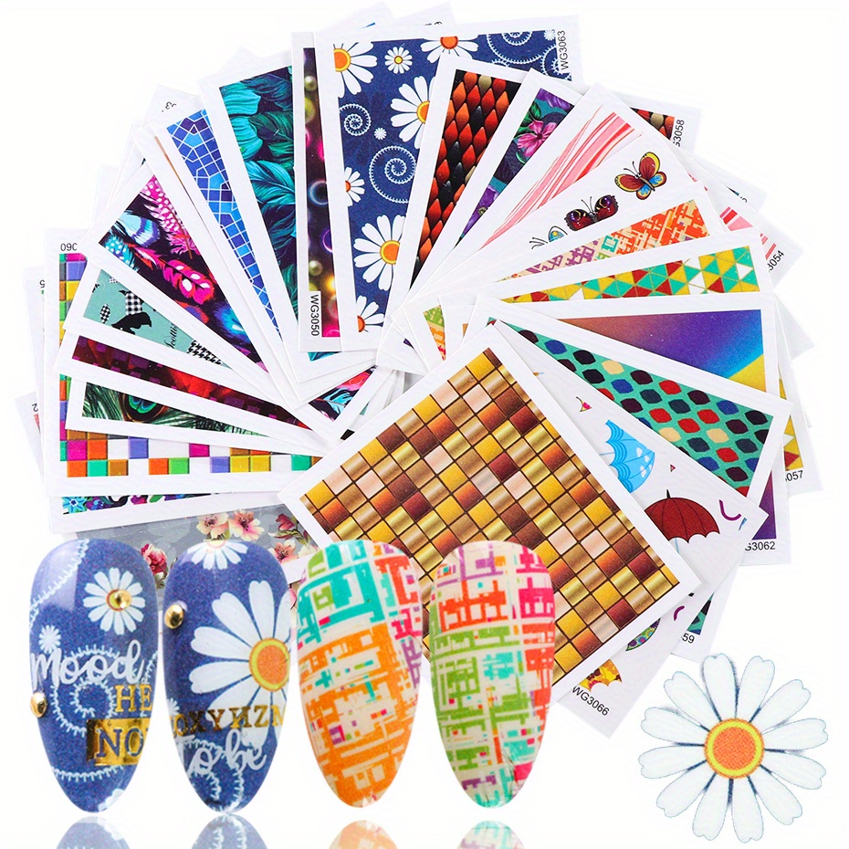 24 Sheets Summer Flower Nail Art Stickers Self Adhesive Decals